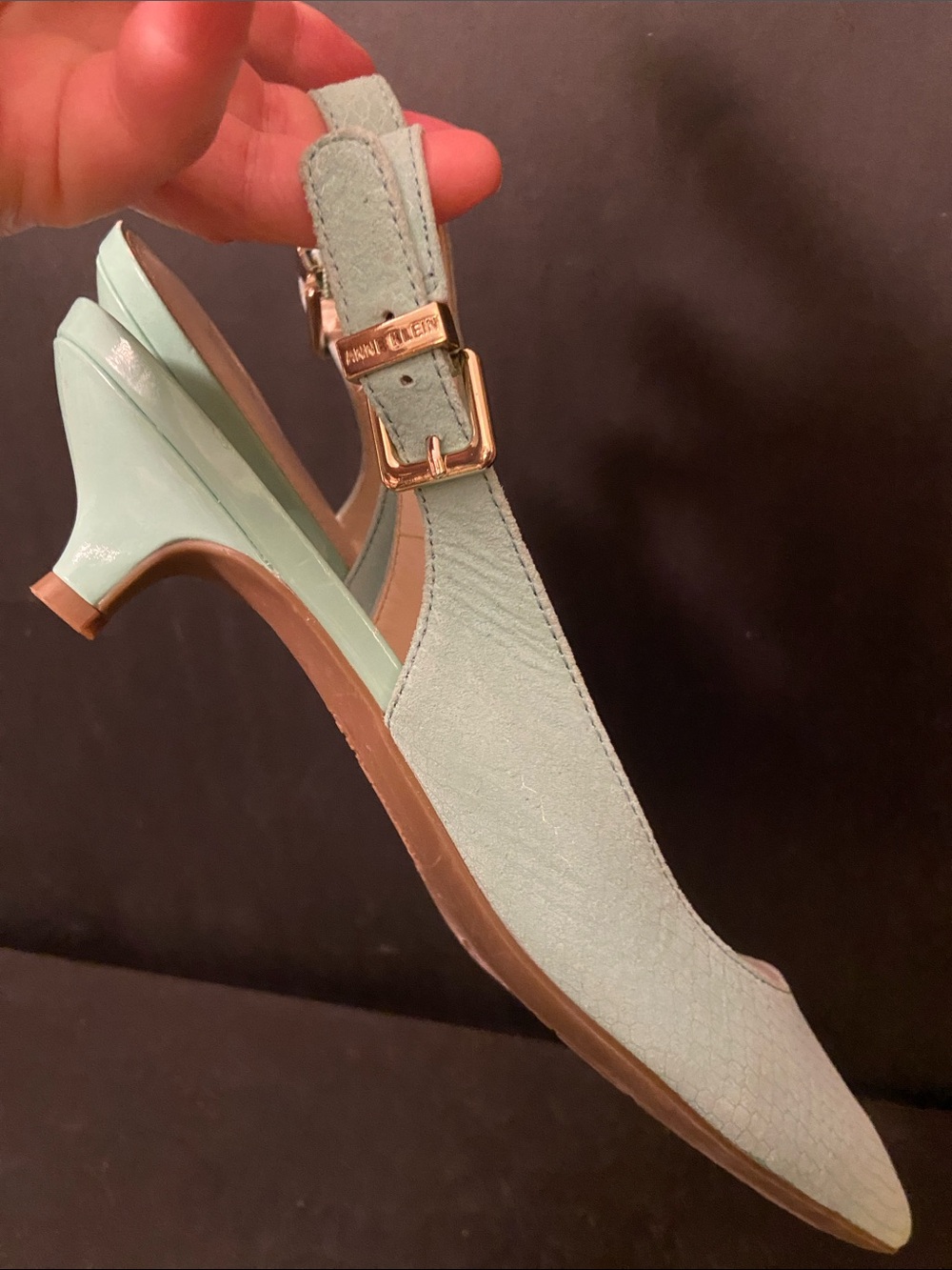 Anne Klein AKEXPERT Mint Green Pointed Slingback Kitten Hills sz 8 - Picture 2 of 7